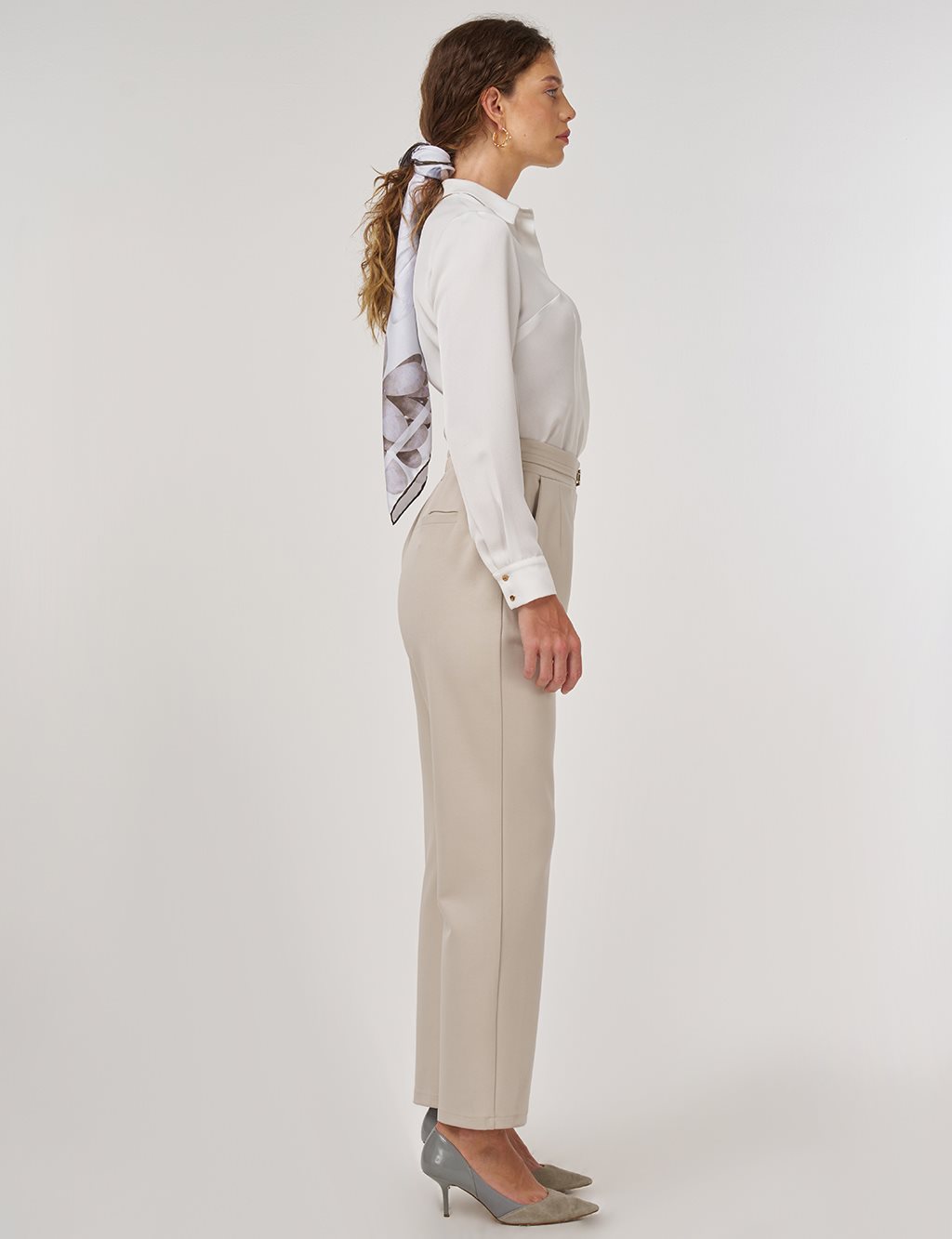 Metal Tokalı Boru Paça Pantolon Taş