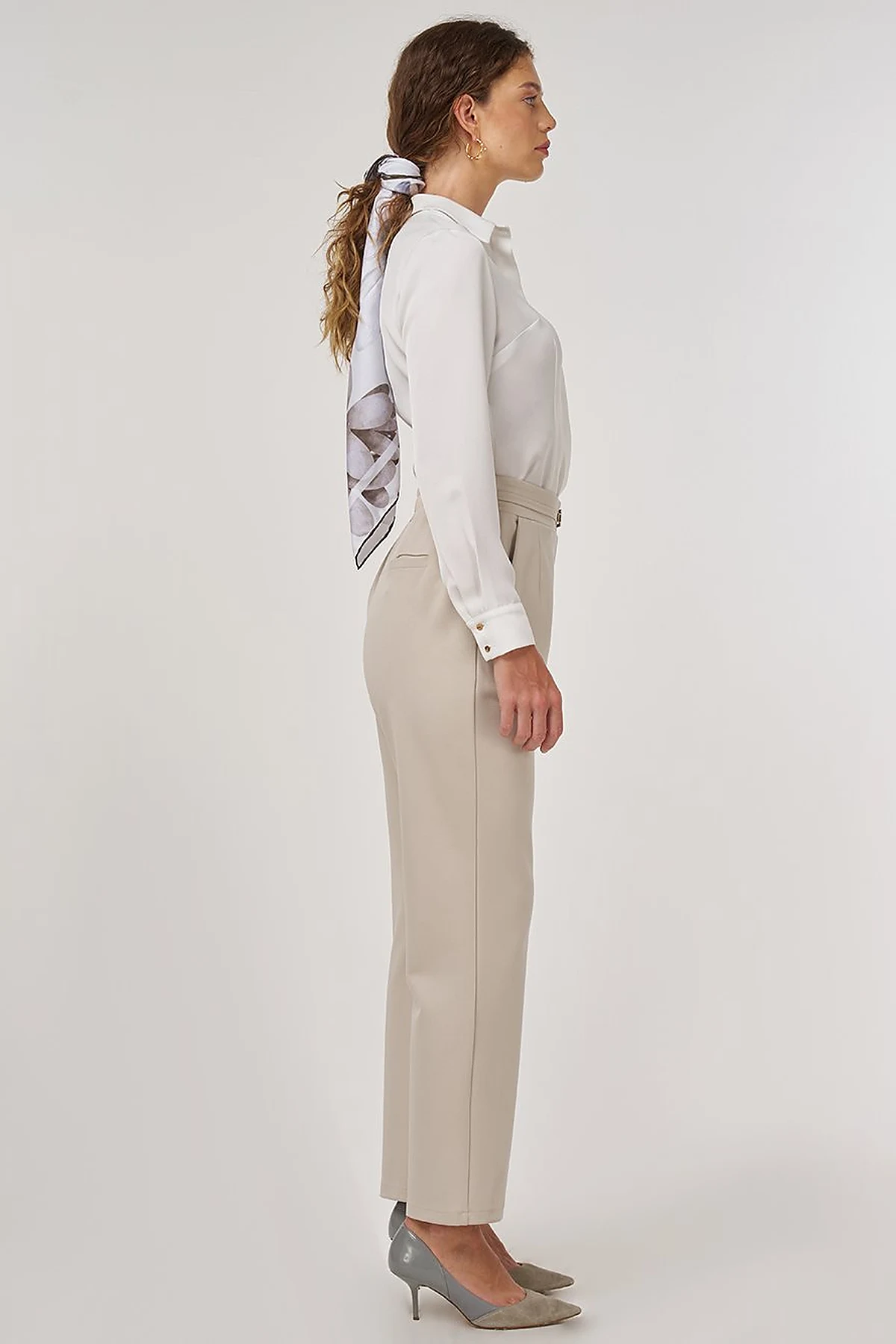 Metal-Buckled Straight-Leg Pants Stone