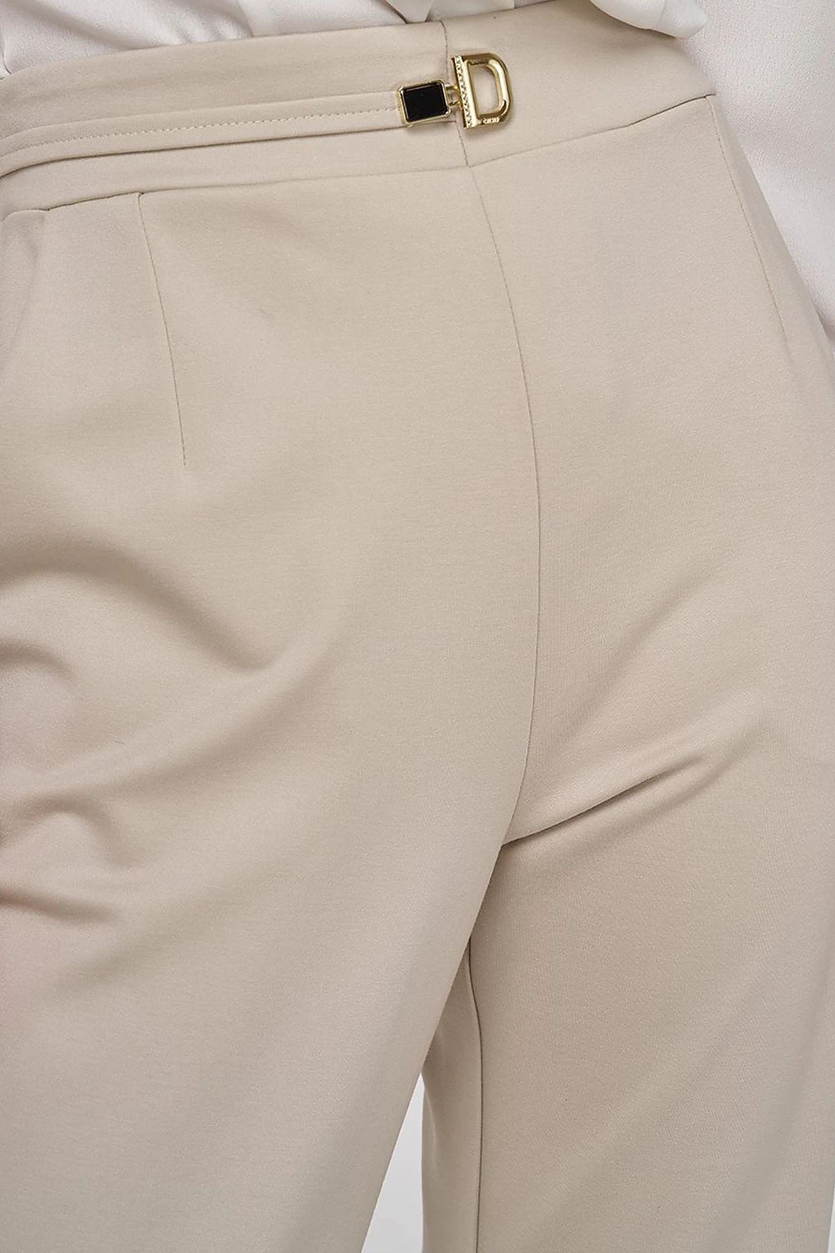 Metal-Buckled Straight-Leg Pants Stone