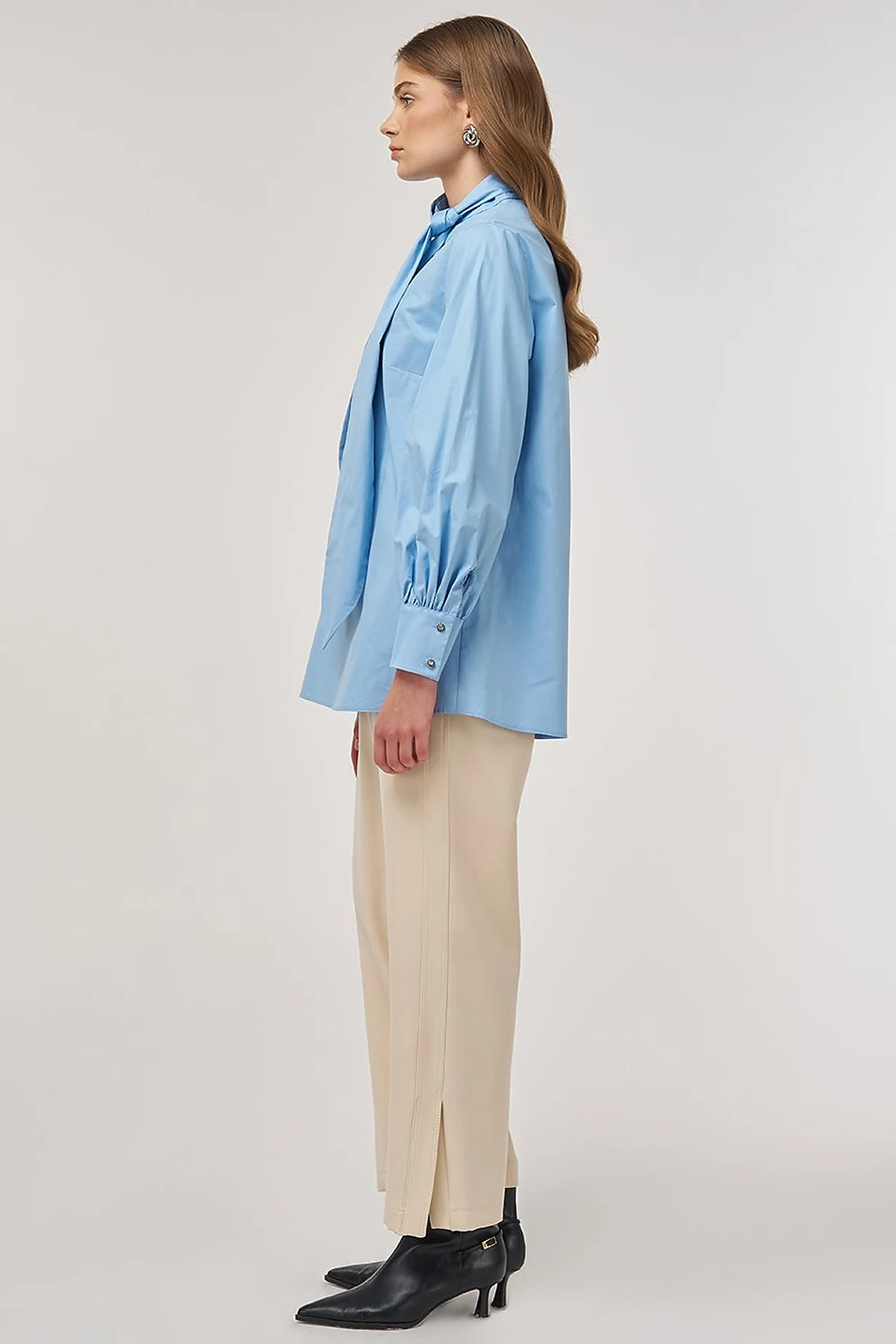 Collar Detailed Cotton Tunic Dusty Smoke