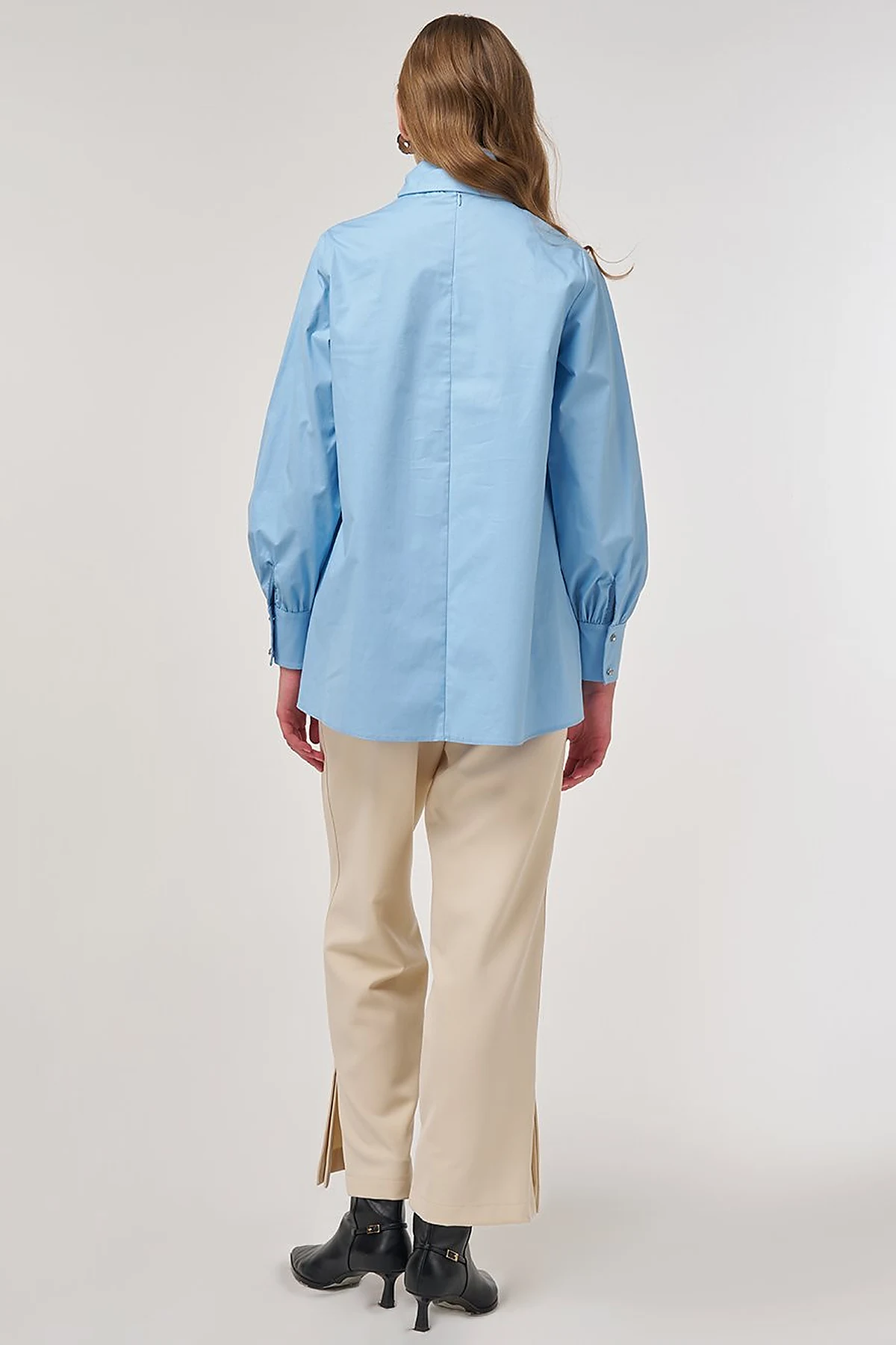 Collar Detailed Cotton Tunic Dusty Smoke
