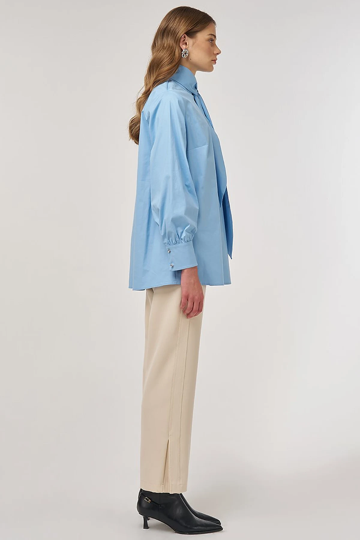 Collar Detailed Cotton Tunic Dusty Smoke