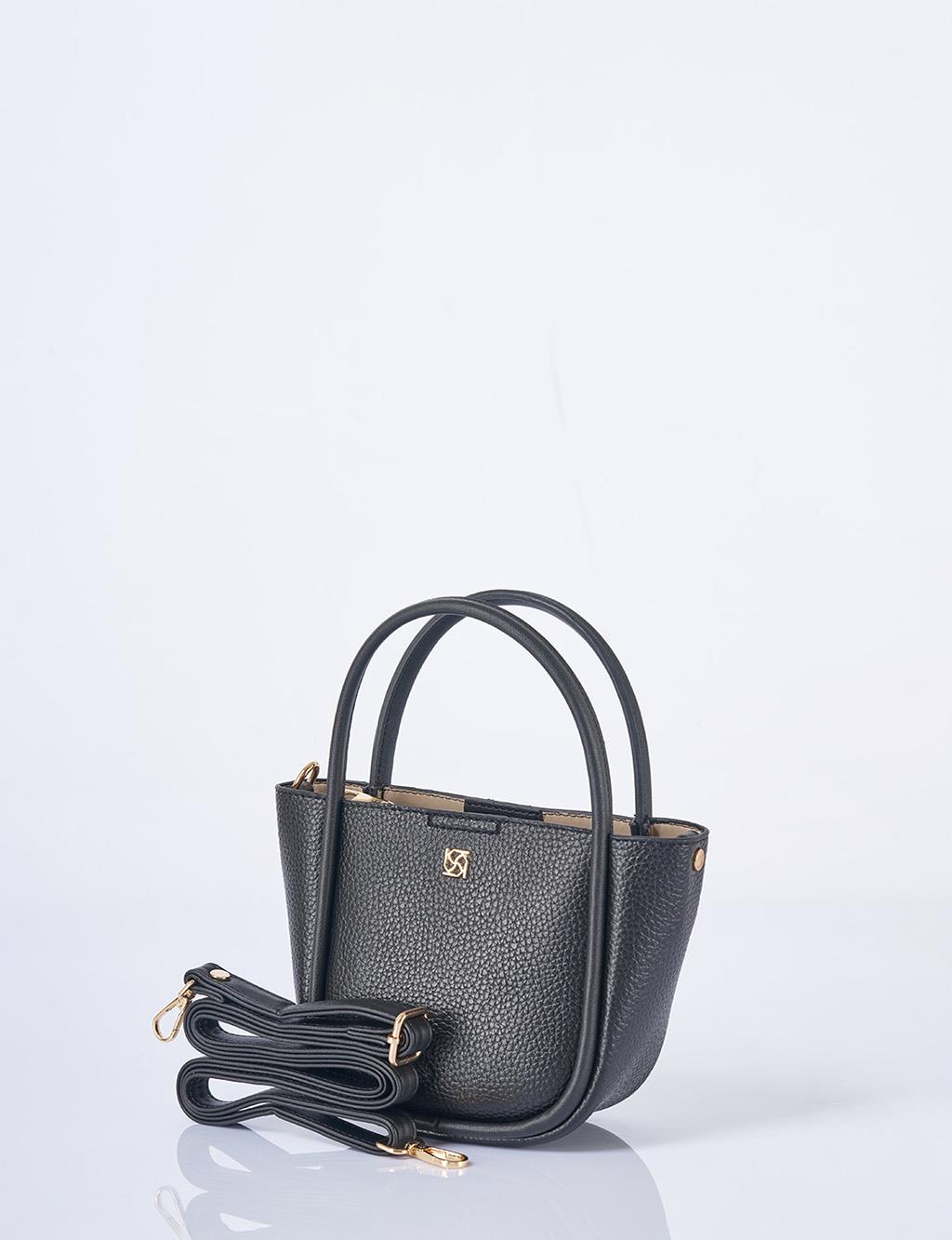 Faux Leather Small Tote Bag Black