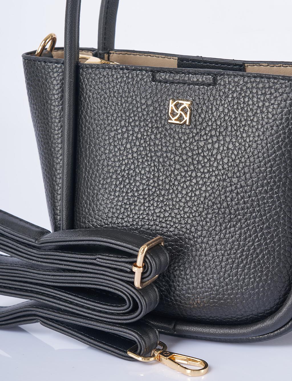 Faux Leather Small Tote Bag Black