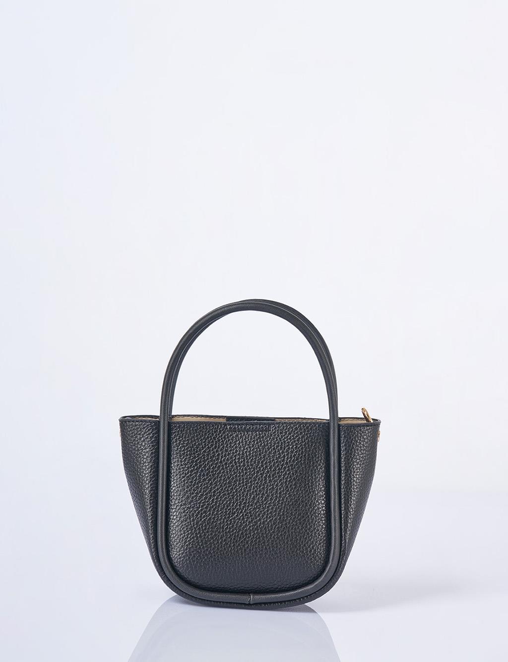 Faux Leather Small Tote Bag Black
