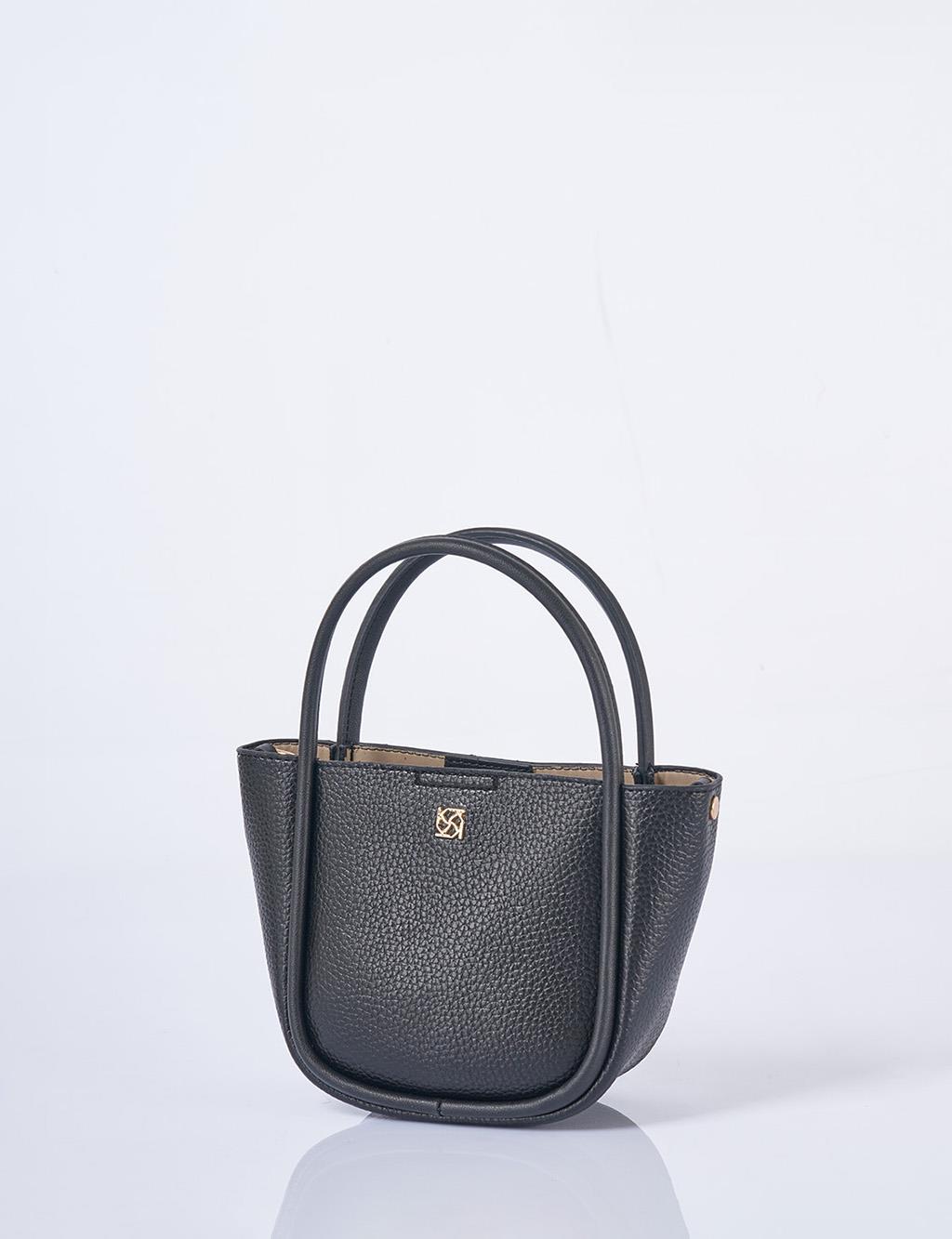 Faux Leather Small Tote Bag Black