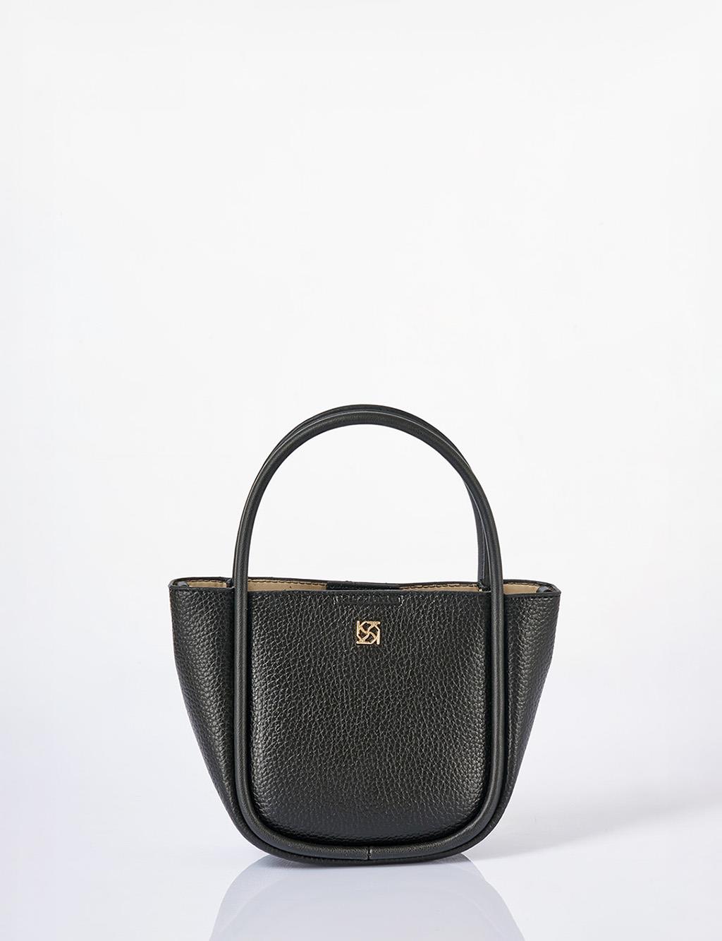 Faux Leather Small Tote Bag Black