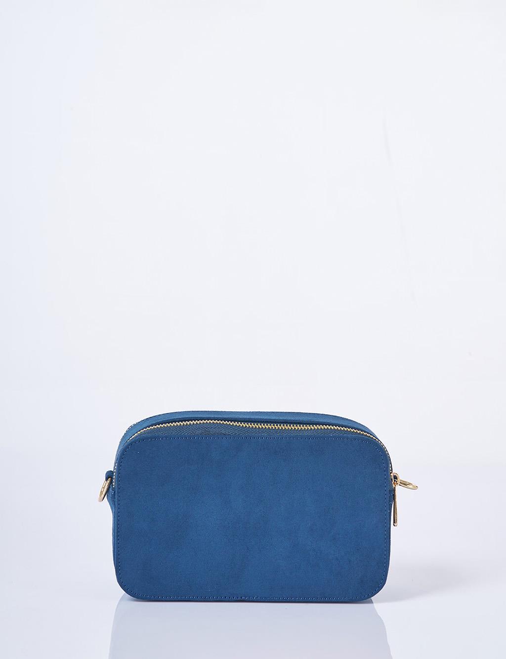 Logo Detailed Suede Bag Navy Blue