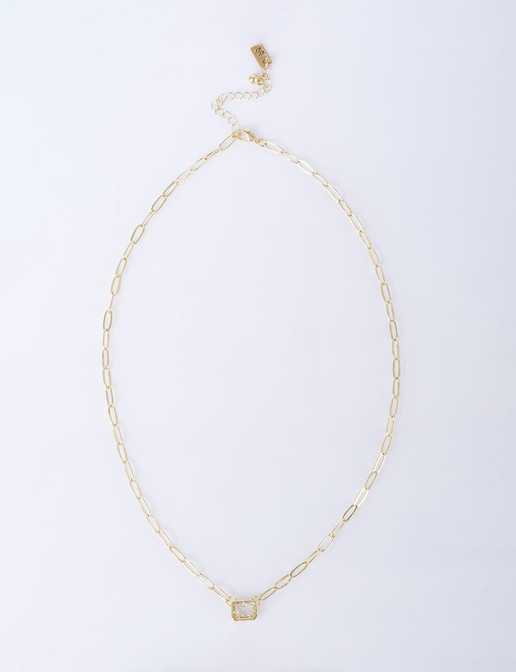 Shiny Stone Chain Necklace Optic White