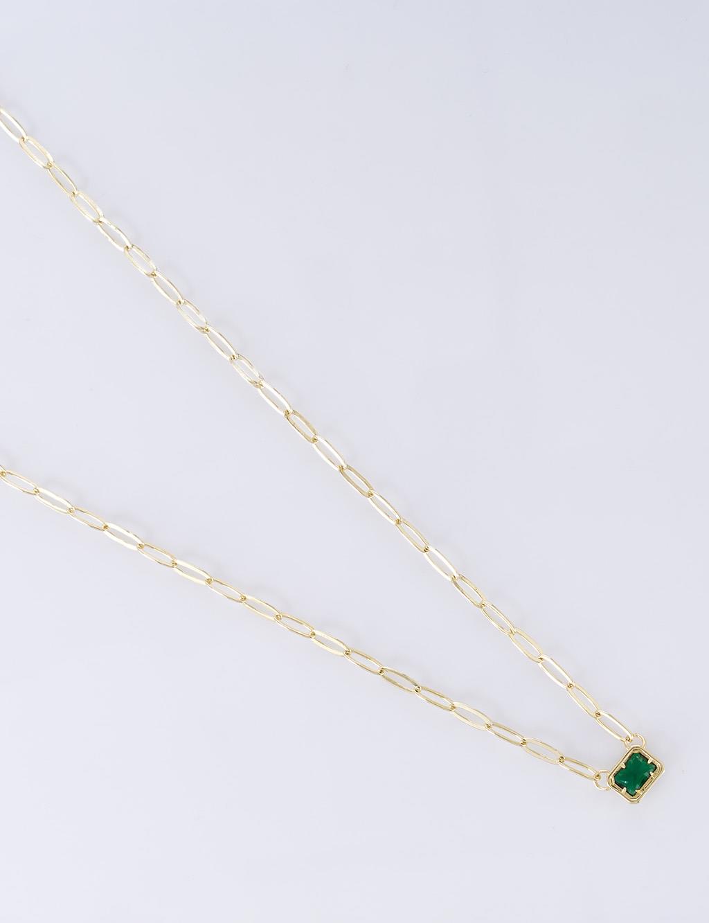 Shiny Stone Chain Necklace Emerald