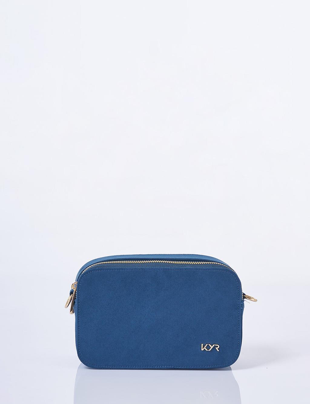 Logo Detailed Suede Bag Navy Blue