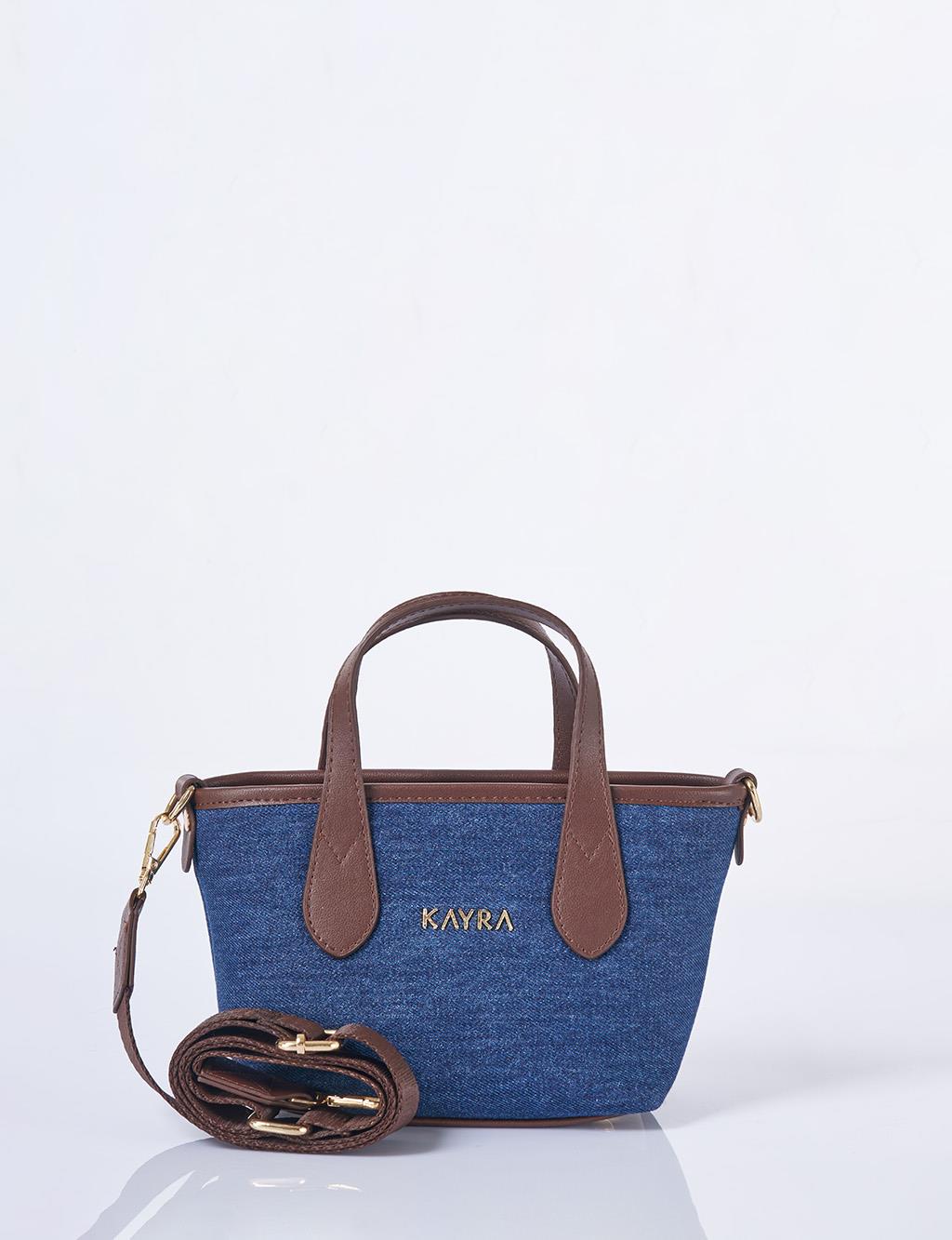 Logo Detailed Denim Bag Navy Blue