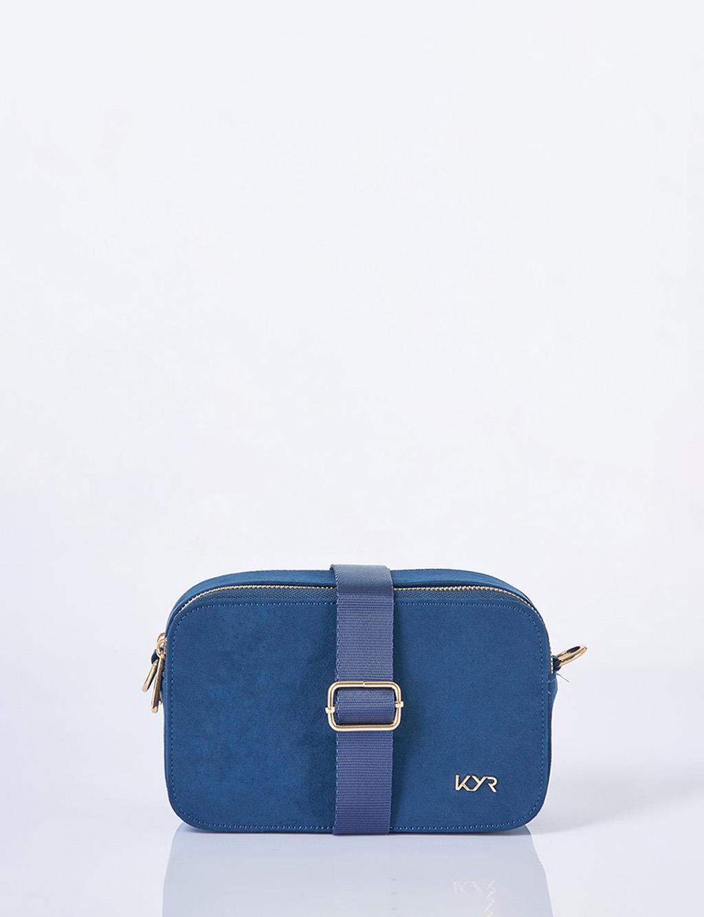 Logo Detailed Suede Bag Navy Blue