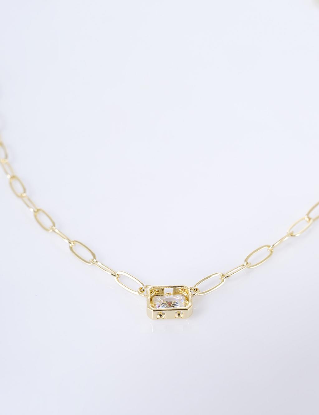Shiny Stone Chain Necklace Optic White