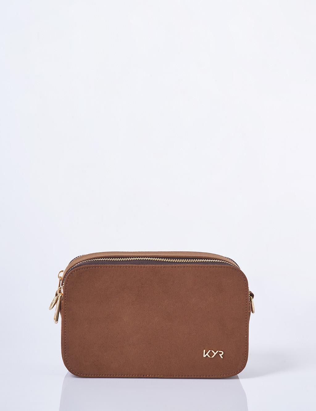 Logo Detaylı Süet Çanta Acı Kahve 