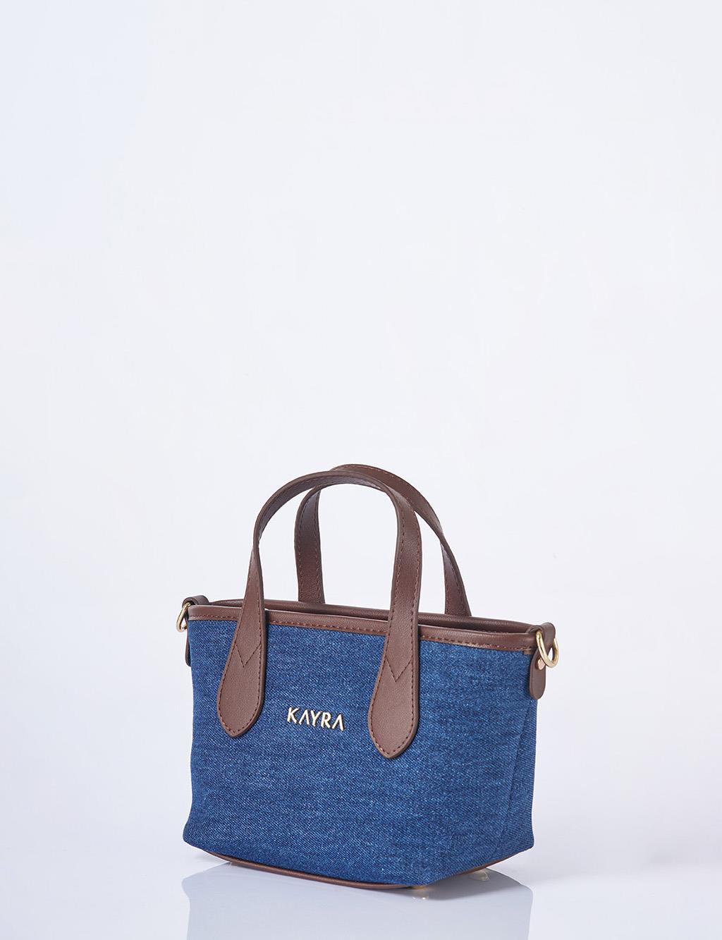 Logo Detailed Denim Bag Navy Blue