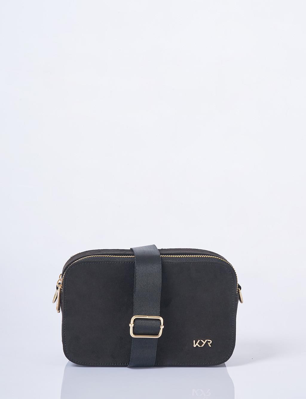 Logo Detailed Suede Bag Black