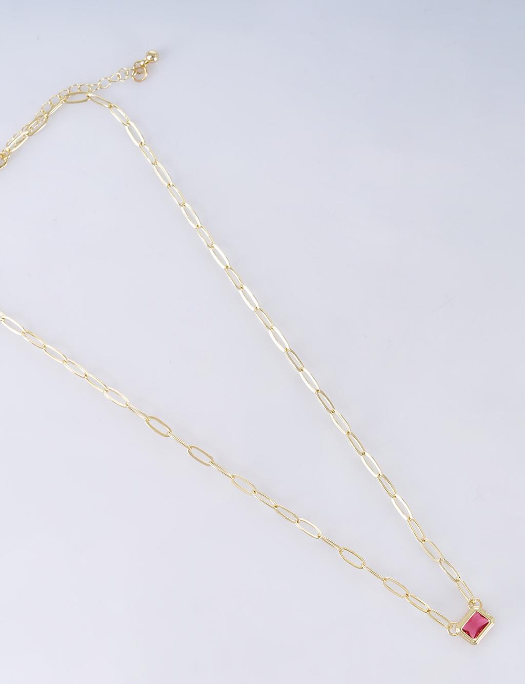 Shiny Stone Chain Necklace Pink