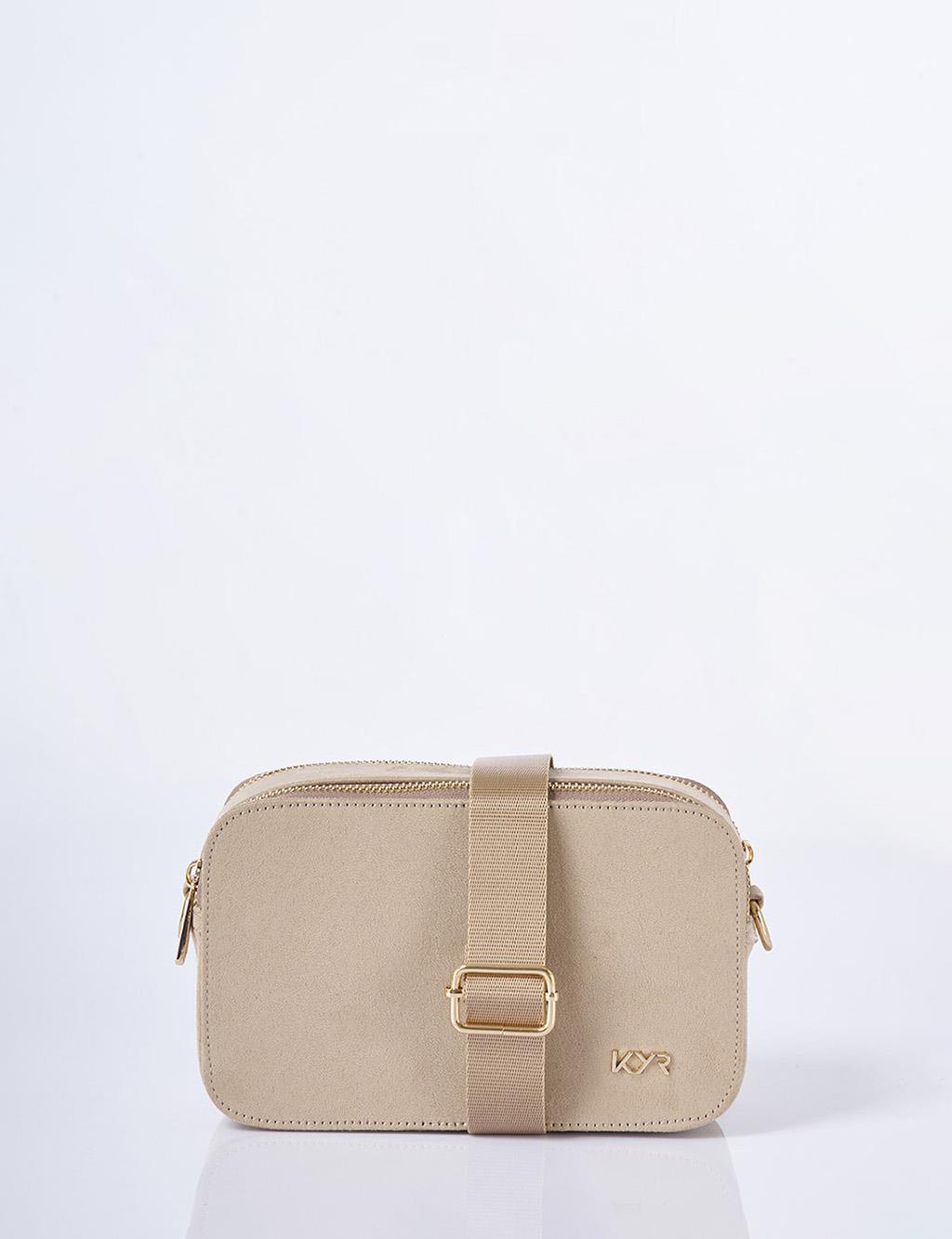 Logo Detailed Suede Bag Mink 