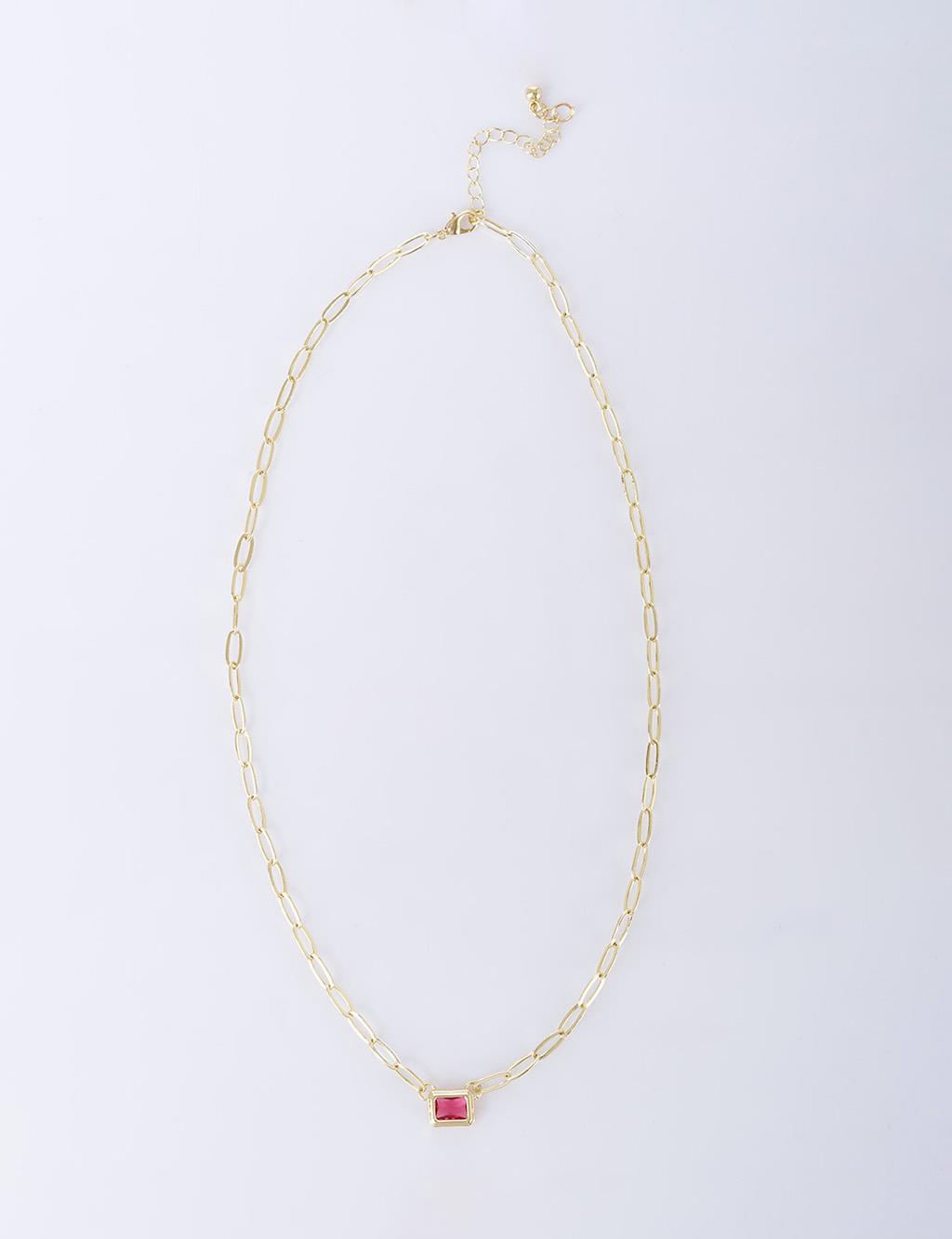 Shiny Stone Chain Necklace Pink