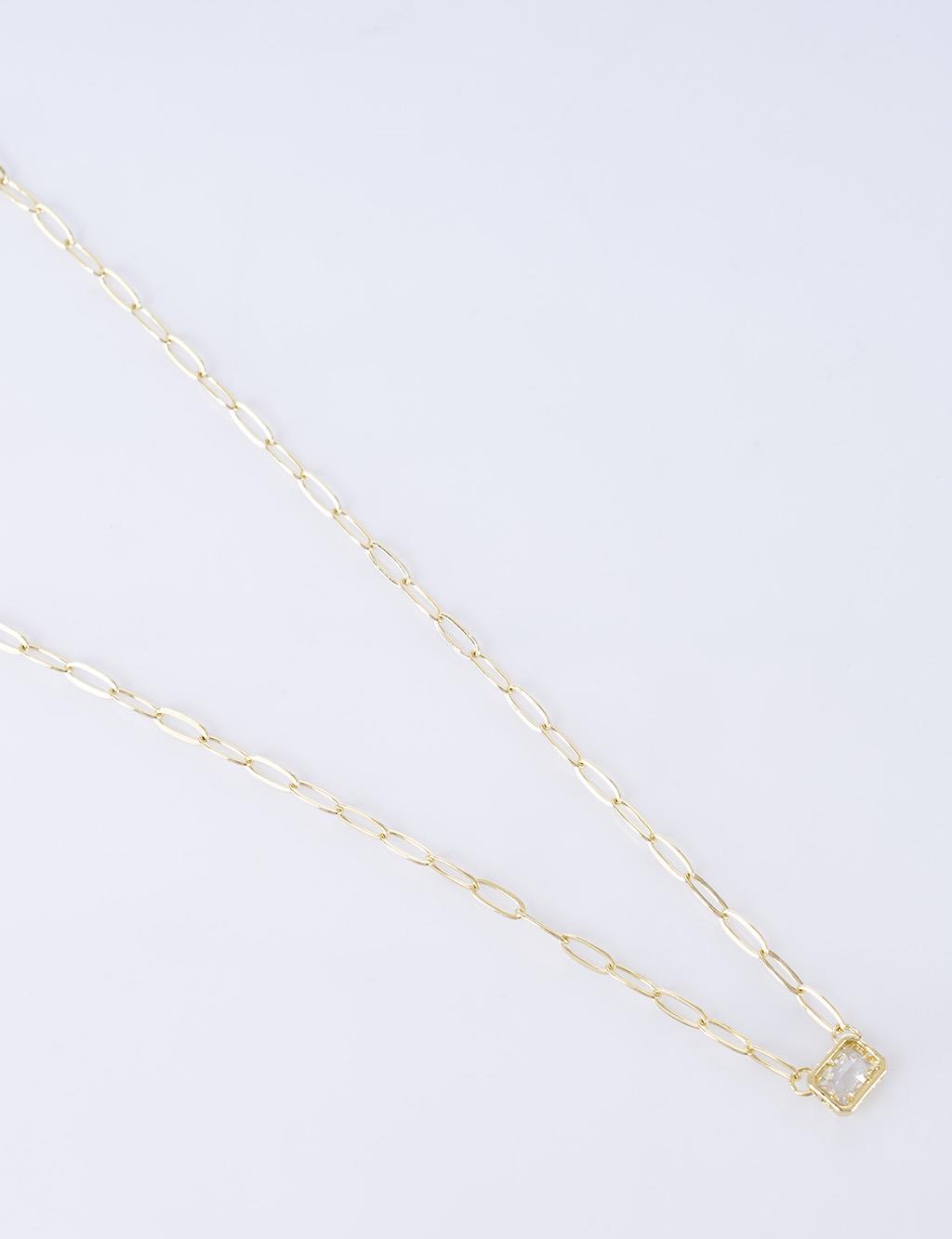 Shiny Stone Chain Necklace Optic White