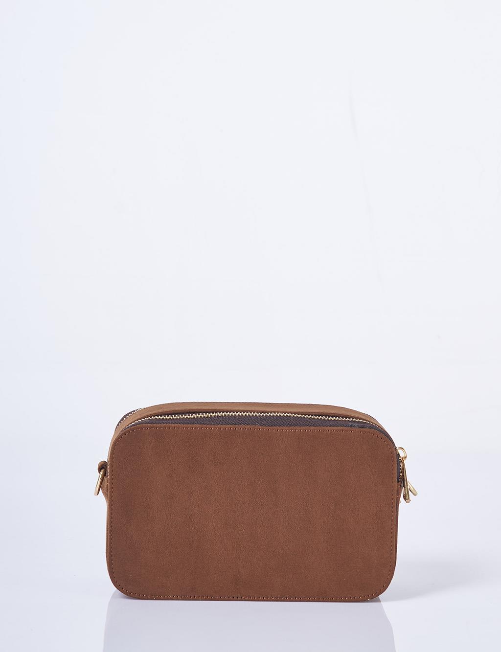 Logo Detaylı Süet Çanta Acı Kahve 