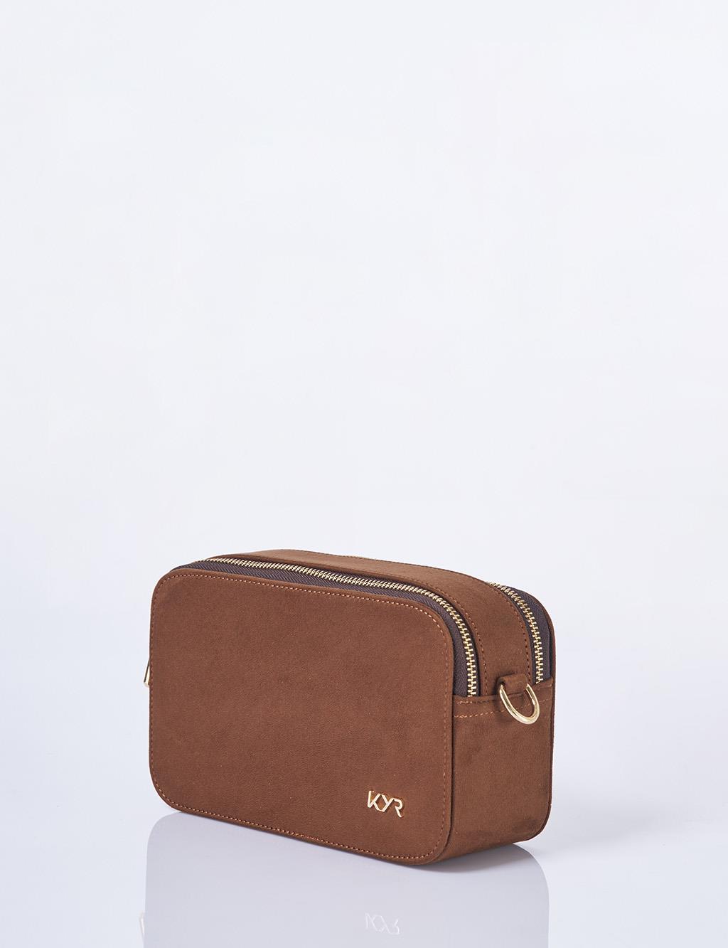 Logo Detaylı Süet Çanta Acı Kahve 