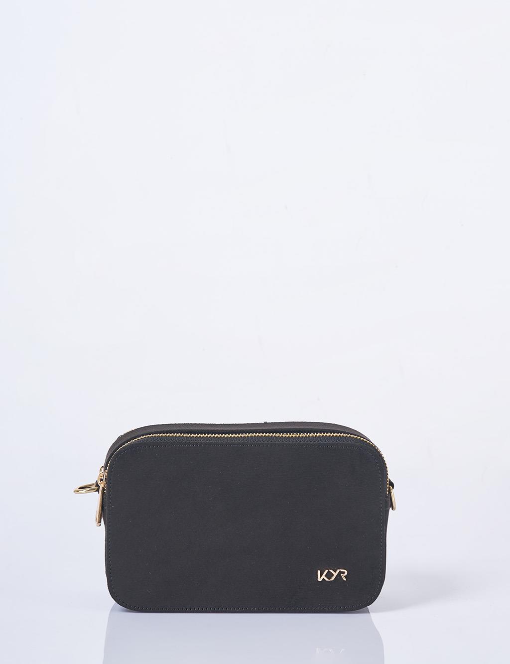Logo Detailed Suede Bag Black