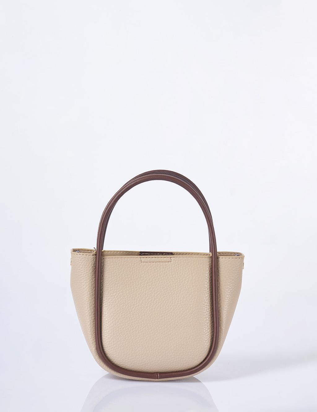 Faux Leather Small Tote Bag Mink