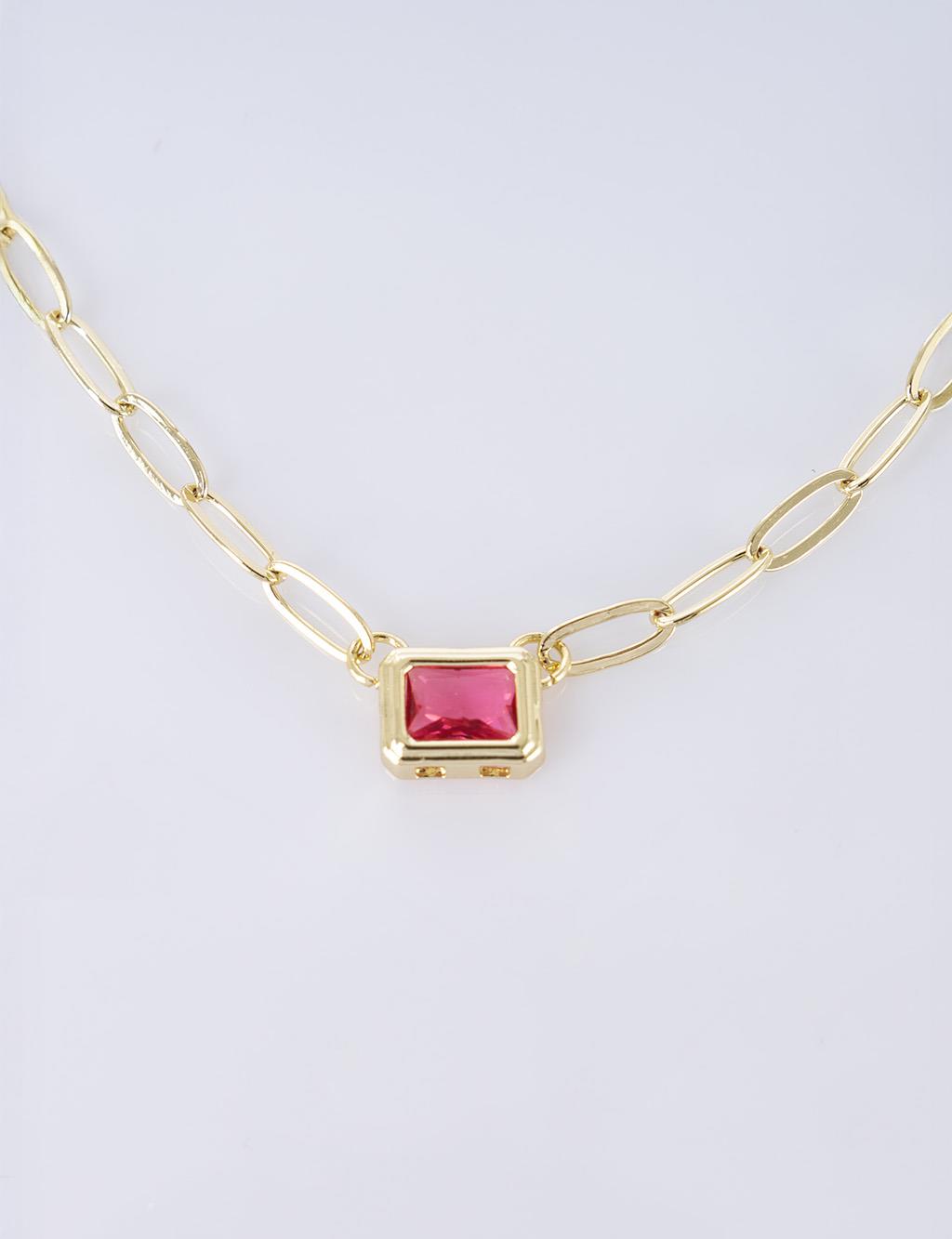 Shiny Stone Chain Necklace Pink