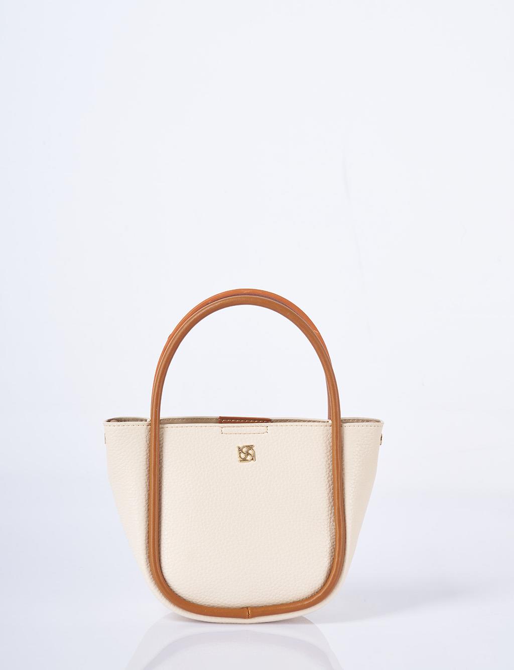 Faux Leather Small Tote Bag Beige