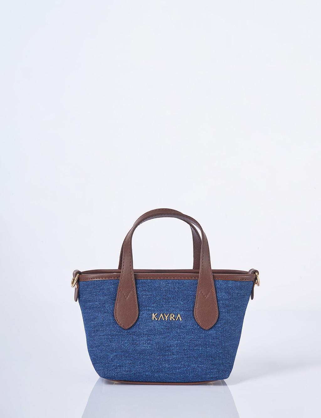 Logo Detailed Denim Bag Navy Blue