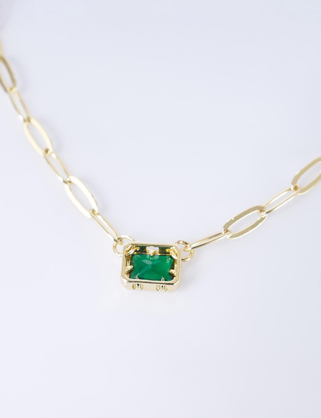 Shiny Stone Chain Necklace Emerald