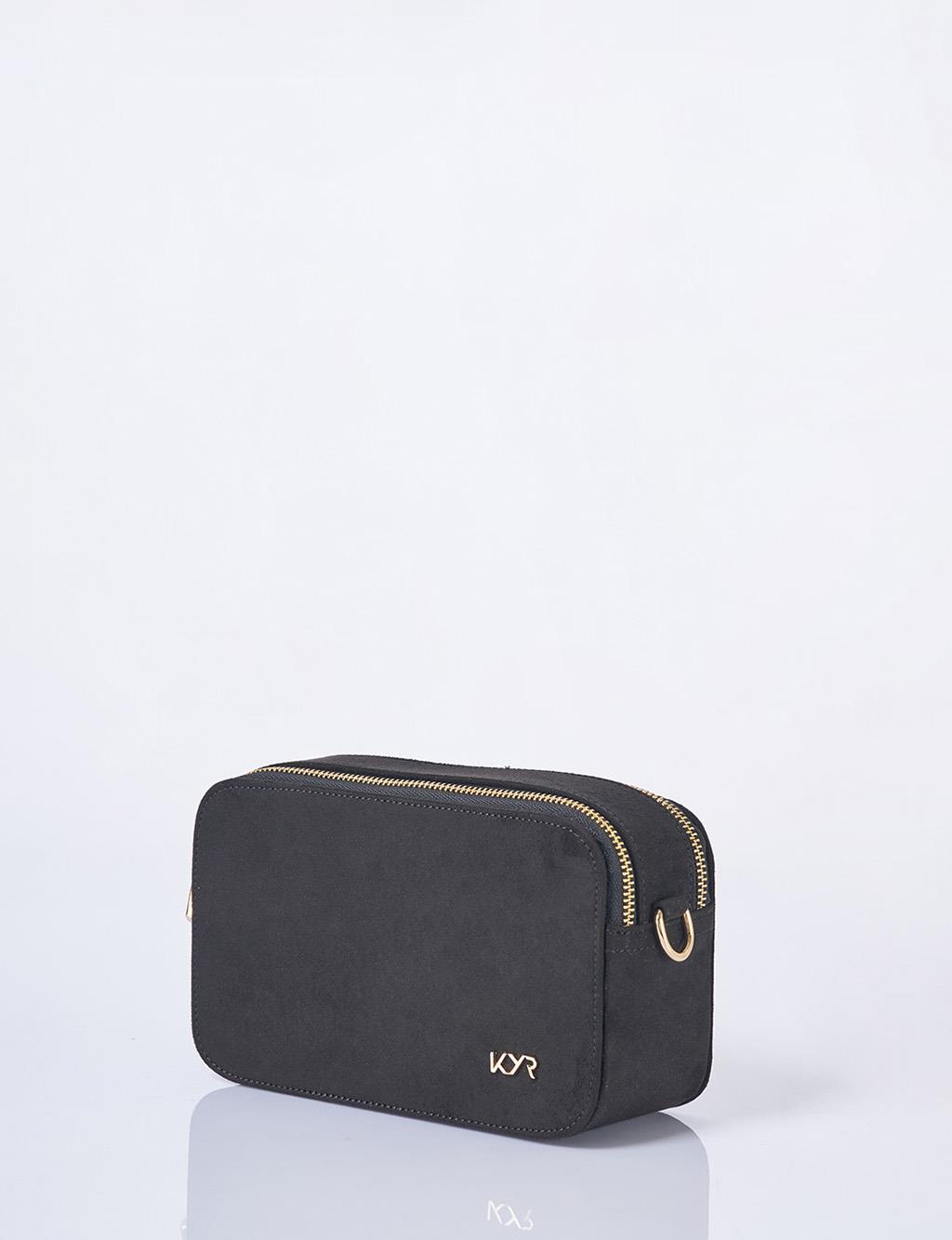 Logo Detailed Suede Bag Black