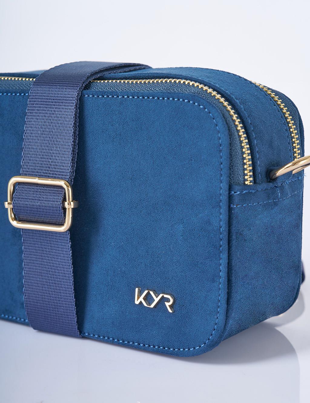 Logo Detailed Suede Bag Navy Blue