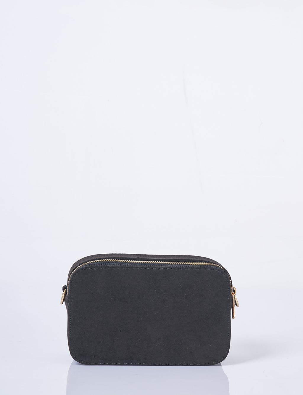 Logo Detailed Suede Bag Black