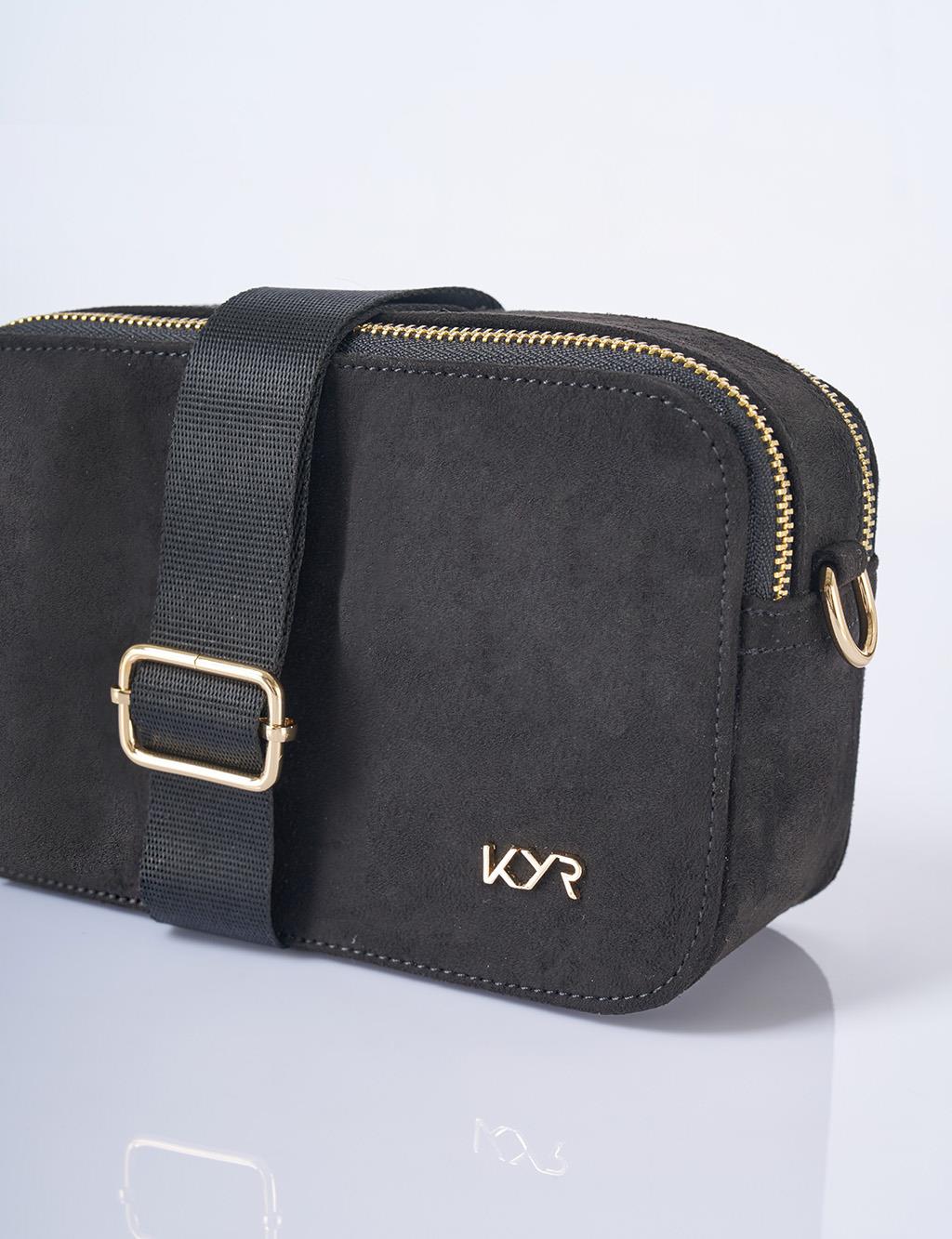 Logo Detailed Suede Bag Black