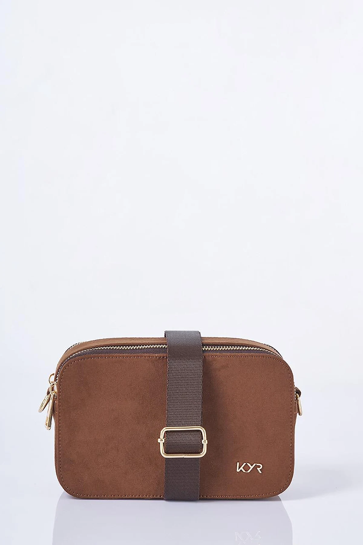 Logo Detailed Suede Bag Bitter Coffee