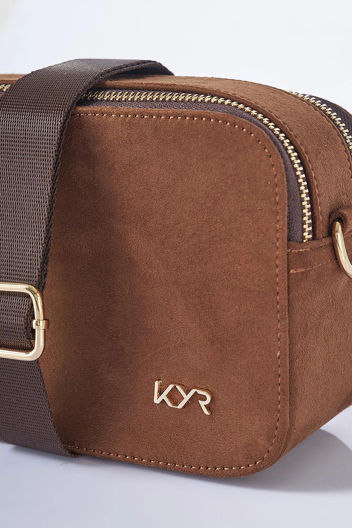Logo Detailed Suede Bag Bitter Coffee