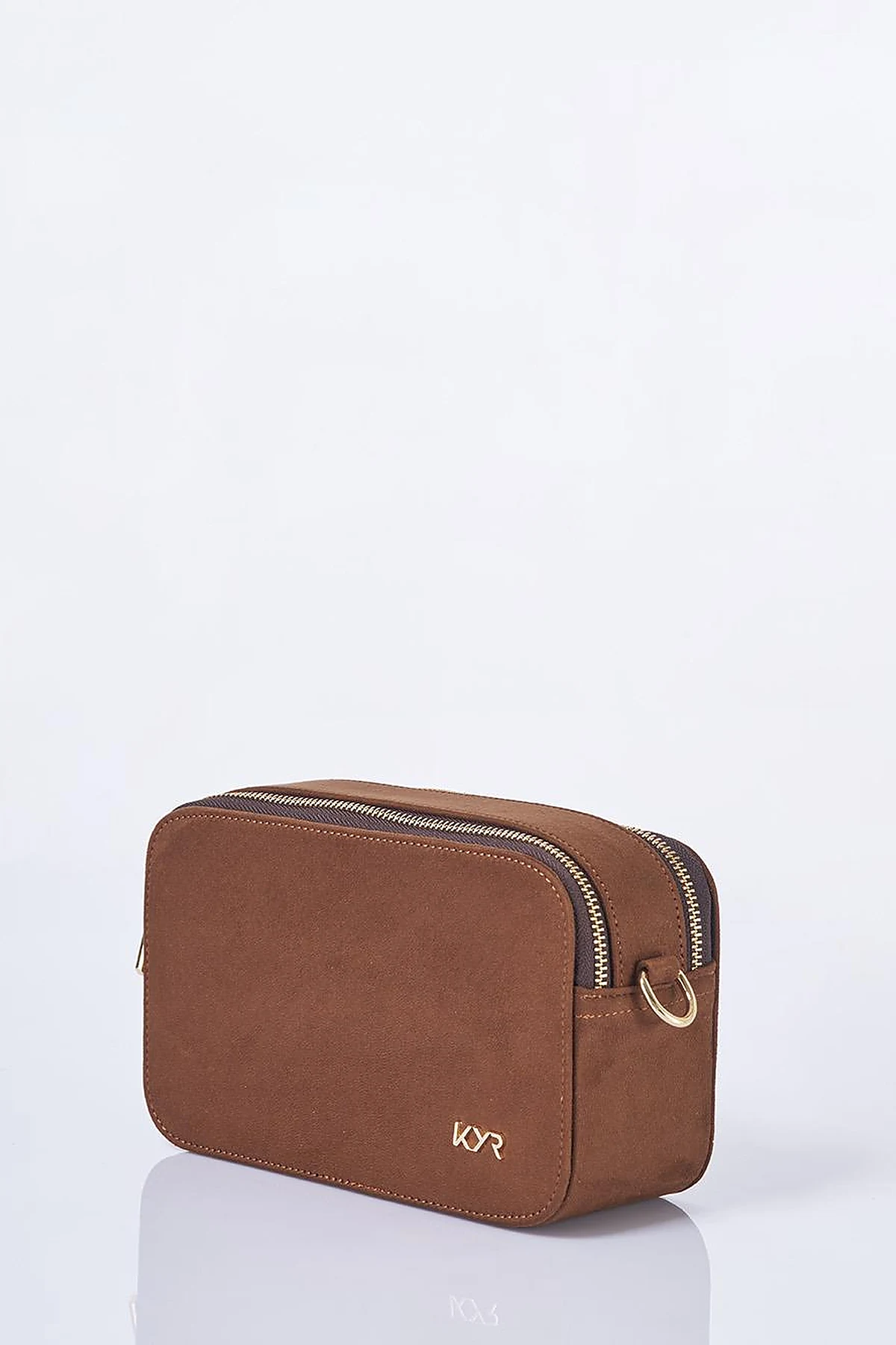 Logo Detailed Suede Bag Bitter Coffee
