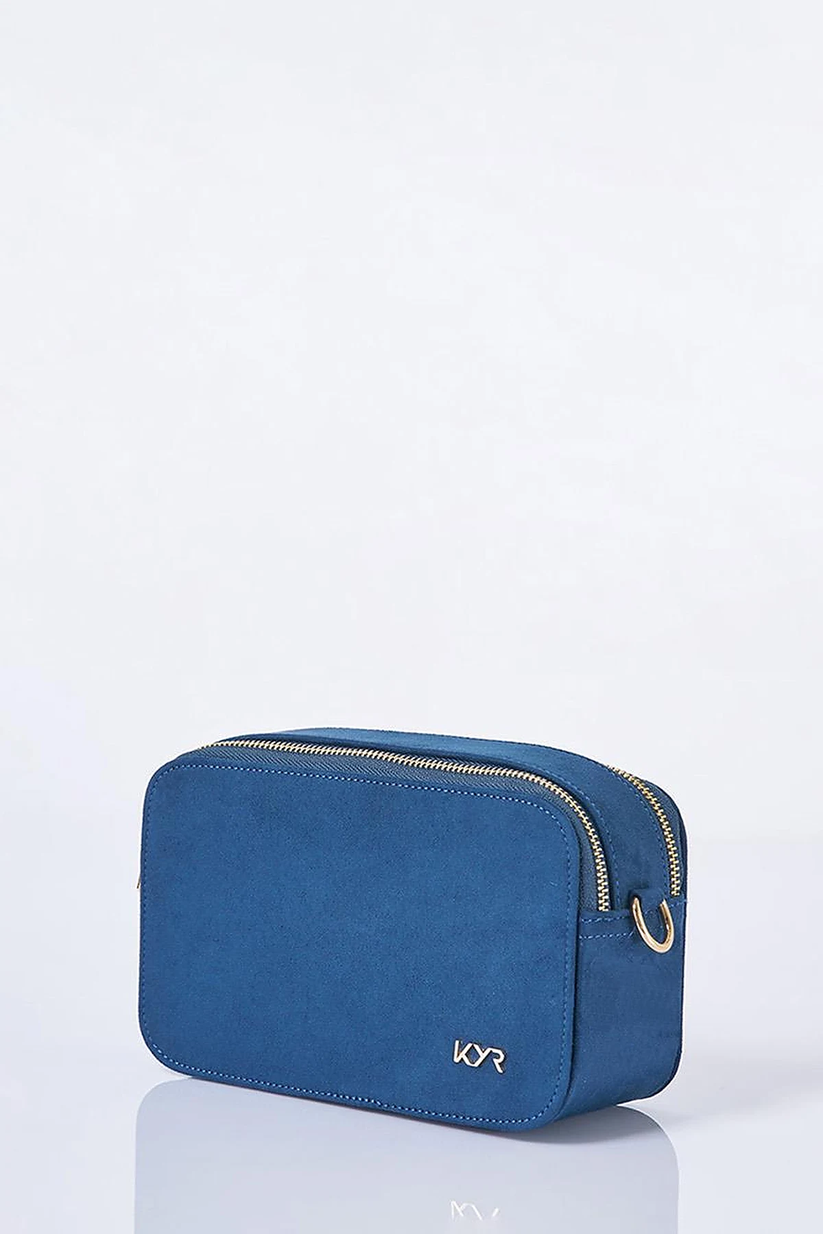 Logo Detailed Suede Bag Navy Blue