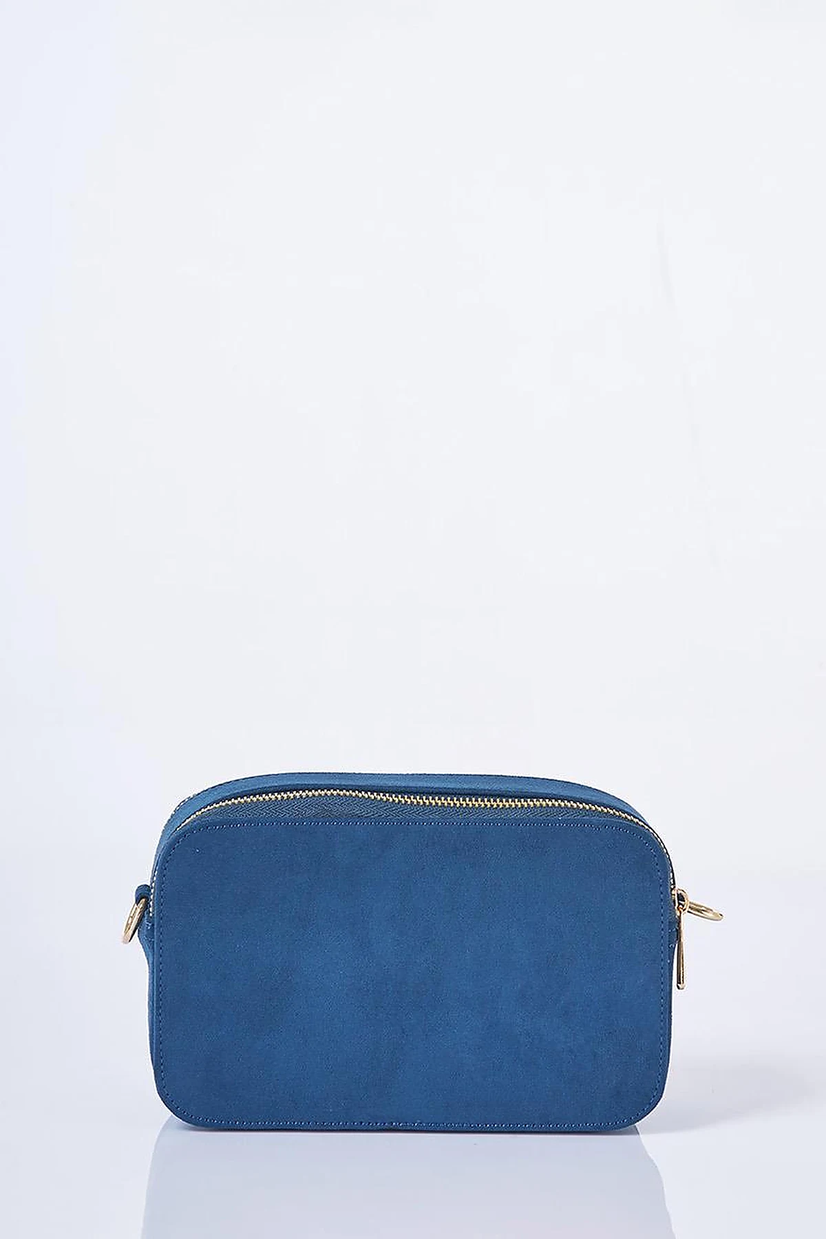 Logo Detailed Suede Bag Navy Blue