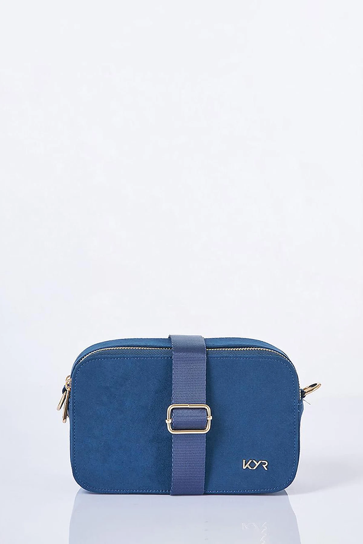 Logo Detailed Suede Bag Navy Blue