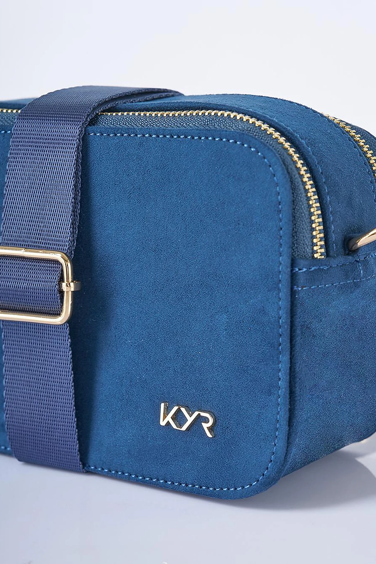 Logo Detailed Suede Bag Navy Blue