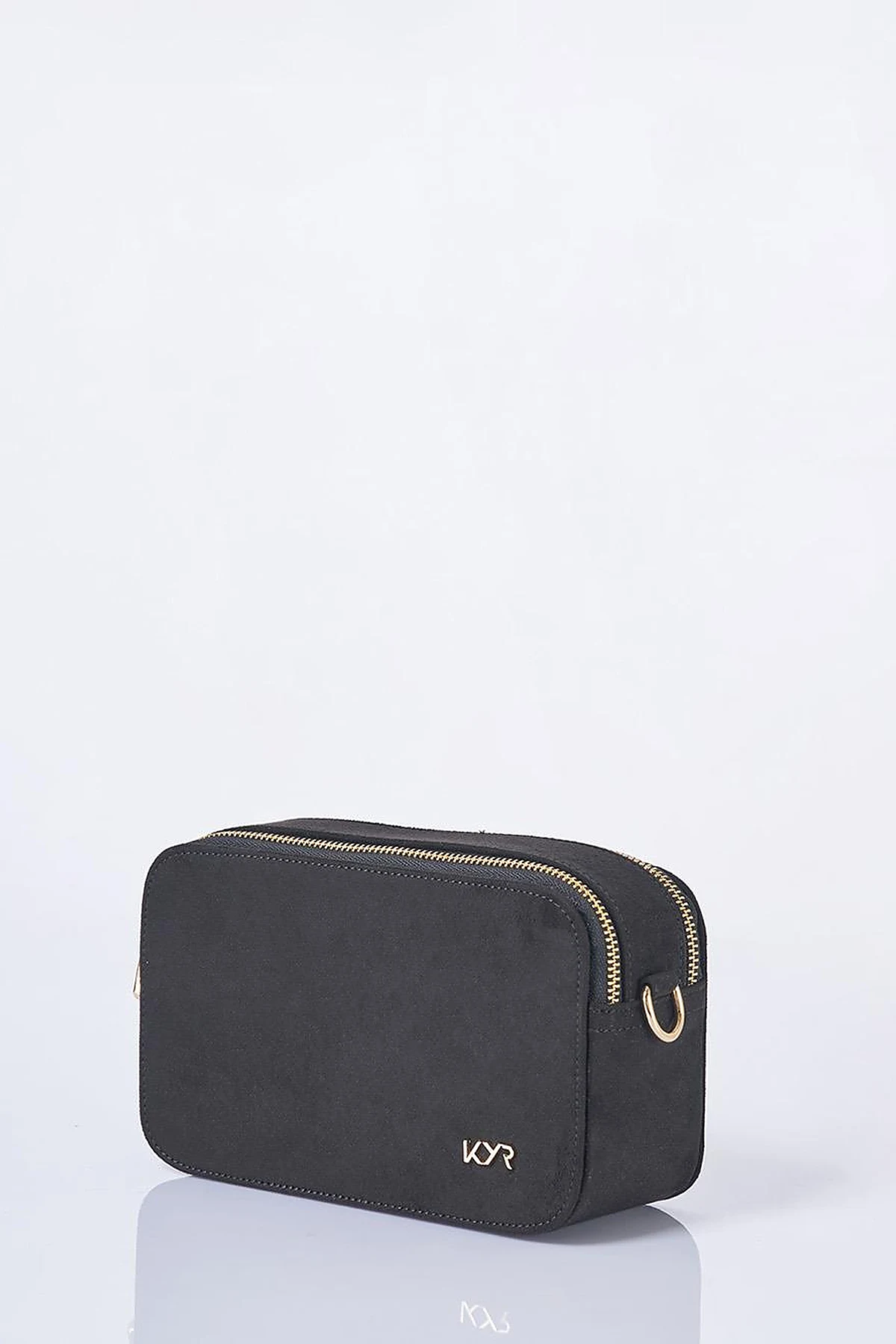 Logo Detailed Suede Bag Black