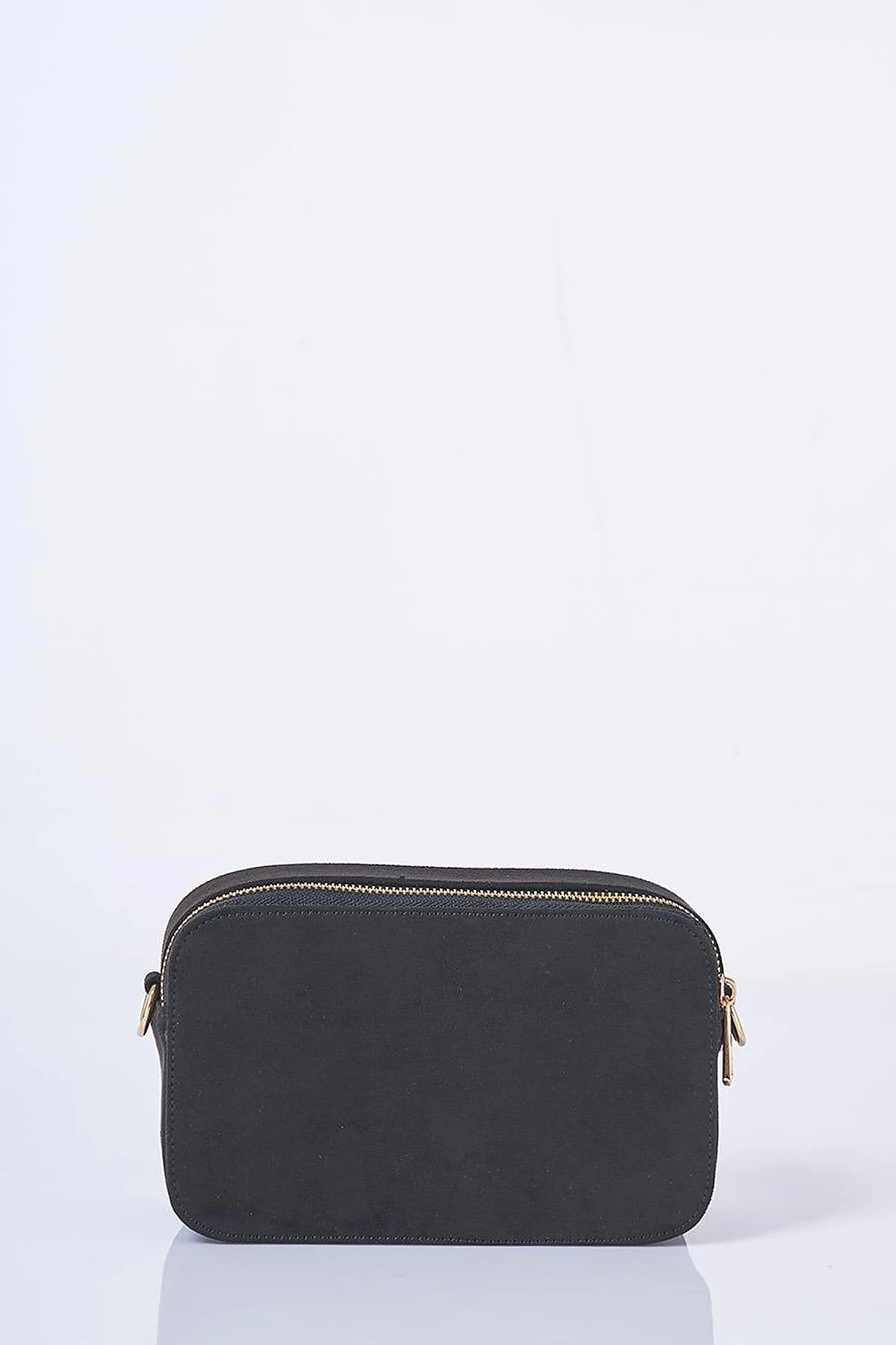 Logo Detailed Suede Bag Black