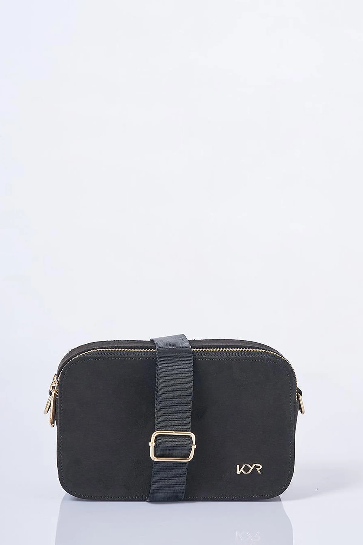 Logo Detailed Suede Bag Black