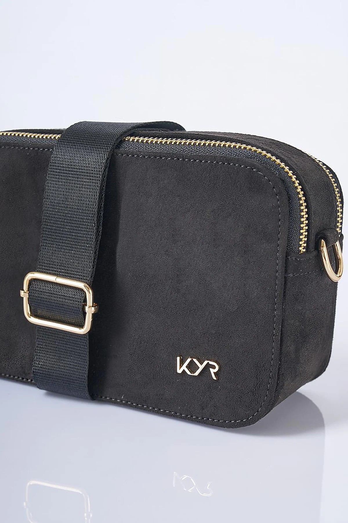 Logo Detailed Suede Bag Black