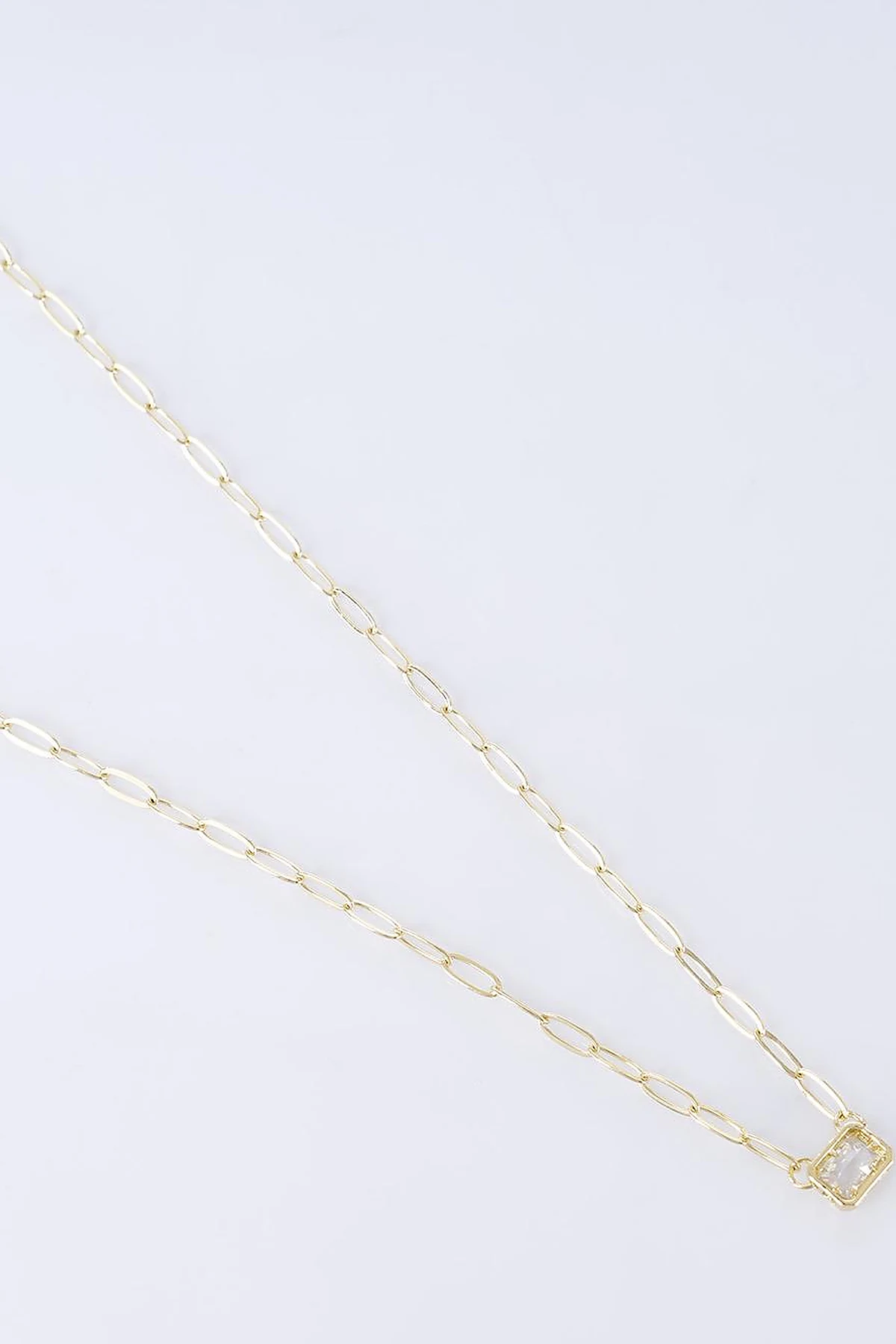 Shiny Stone Chain Necklace Optic White