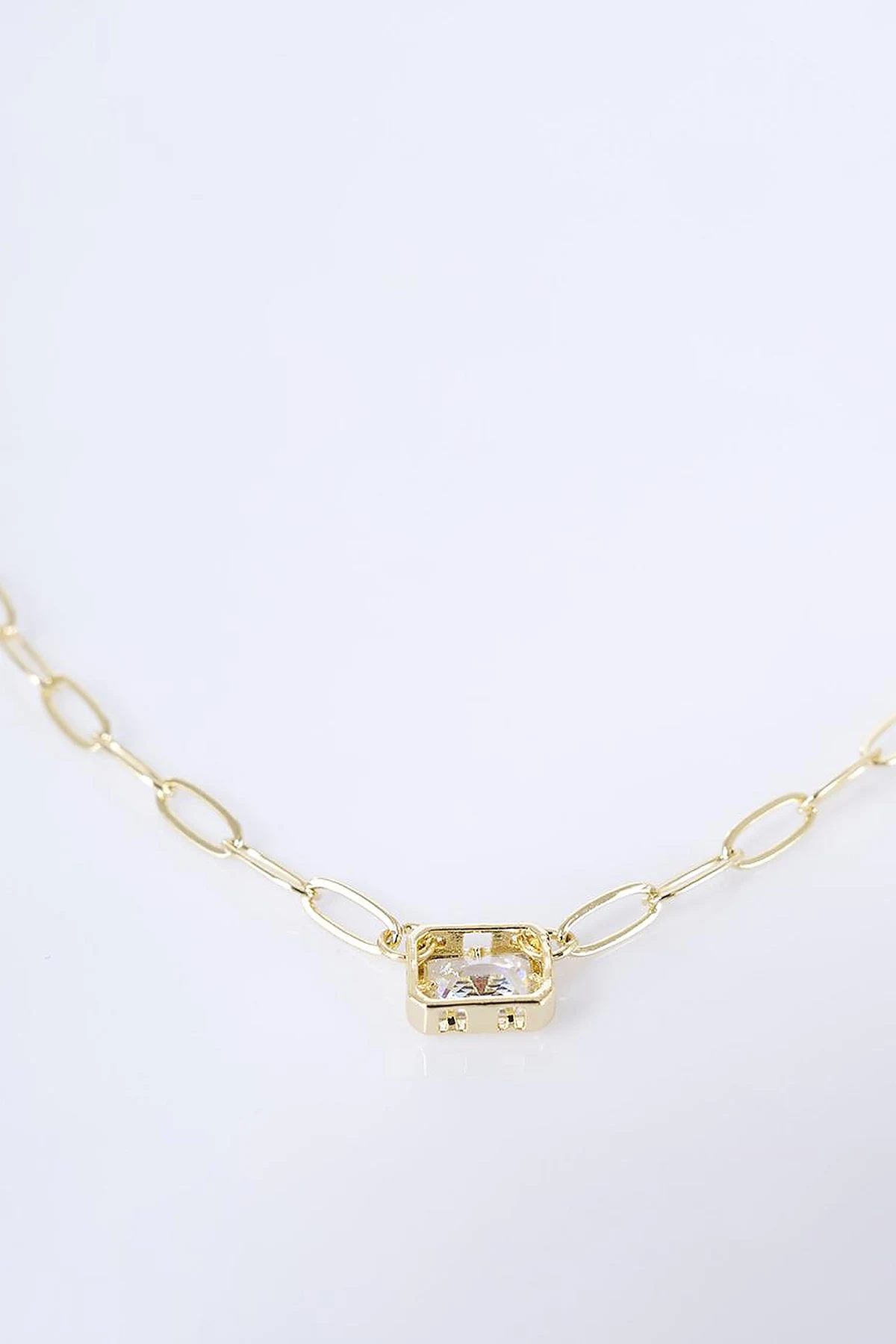 Shiny Stone Chain Necklace Optic White